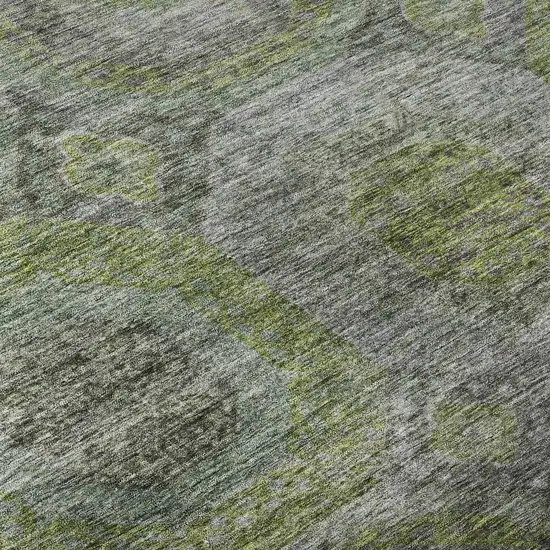 Olive Green Gray And Silver Geometric Washable Area Rug With UV Protection Photo 9