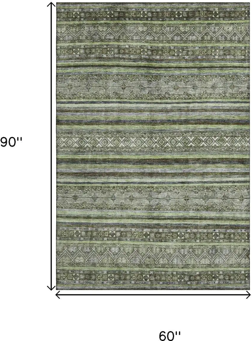 Olive Green Gray And Silver Striped Washable Area Rug With UV Protection Photo 8