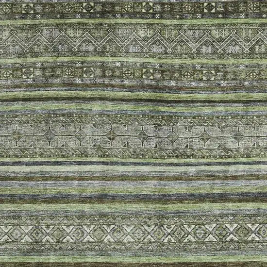 Olive Green Gray And Silver Striped Washable Area Rug With UV Protection Photo 2