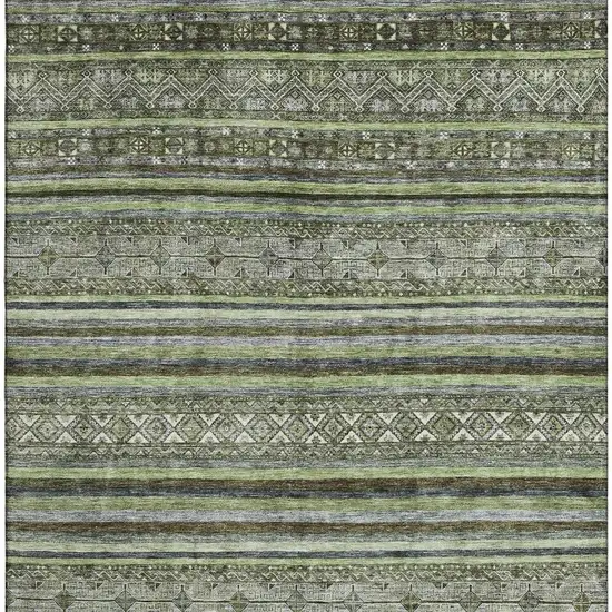 Olive Green Gray And Silver Striped Washable Area Rug With UV Protection Photo 3