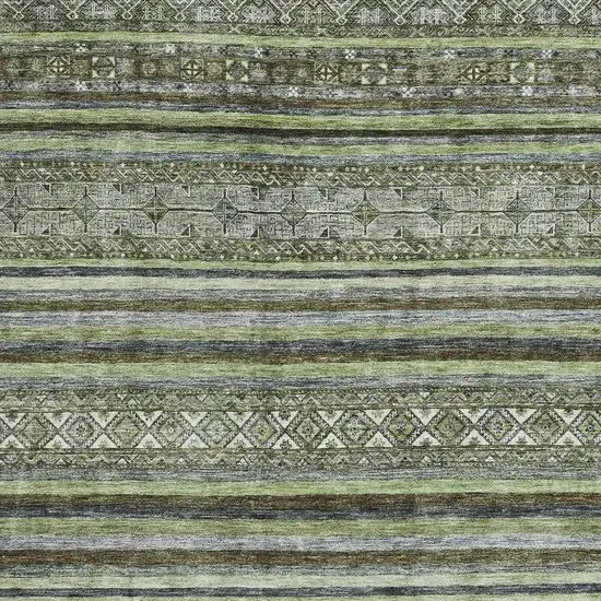 Olive Green Gray And Silver Striped Washable Area Rug With UV Protection Photo 2
