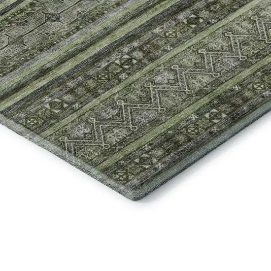 Olive Green Gray And Silver Striped Washable Area Rug With UV Protection Photo 7