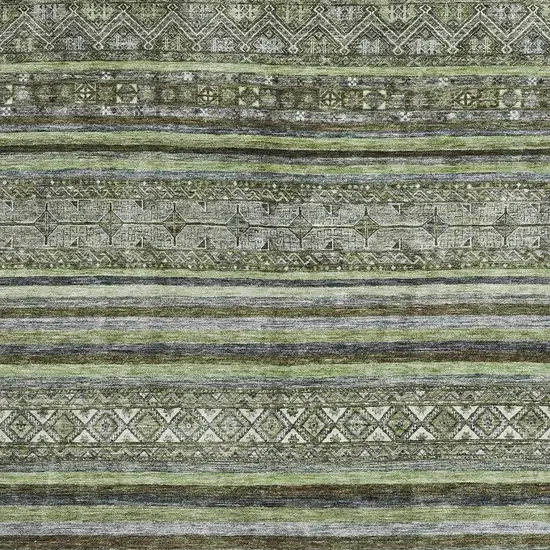 Olive Green Gray And Silver Striped Washable Area Rug With UV Protection Photo 2