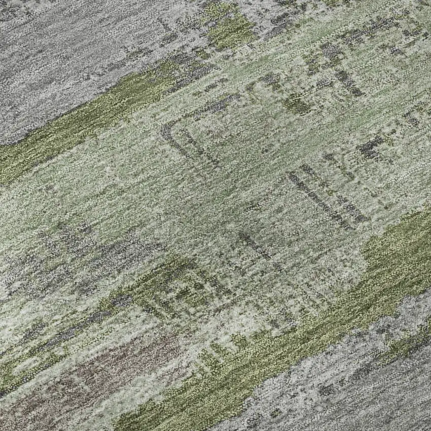 Olive Green Gray And Silver Striped Washable Area Rug With UV Protection Photo 9