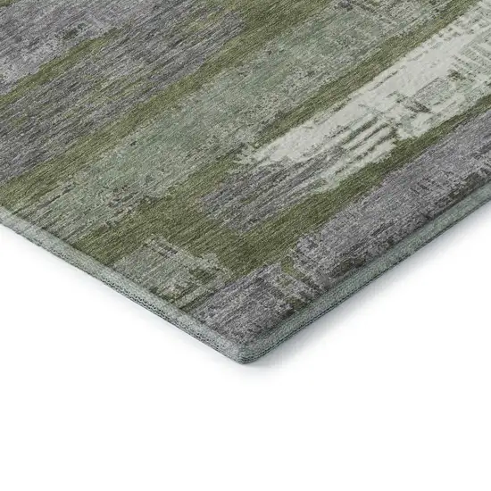 Olive Green Gray And Silver Striped Washable Area Rug With UV Protection Photo 7