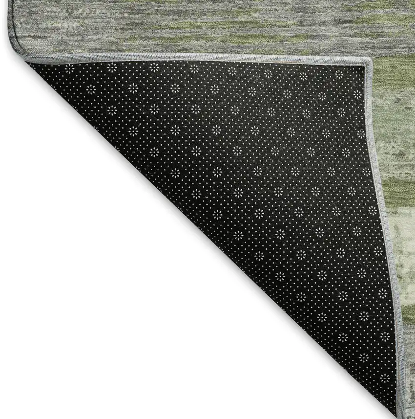 Olive Green Gray And Silver Striped Washable Area Rug With UV Protection Photo 6