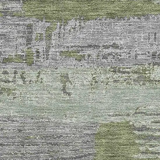 Olive Green Gray And Silver Striped Washable Area Rug With UV Protection Photo 2