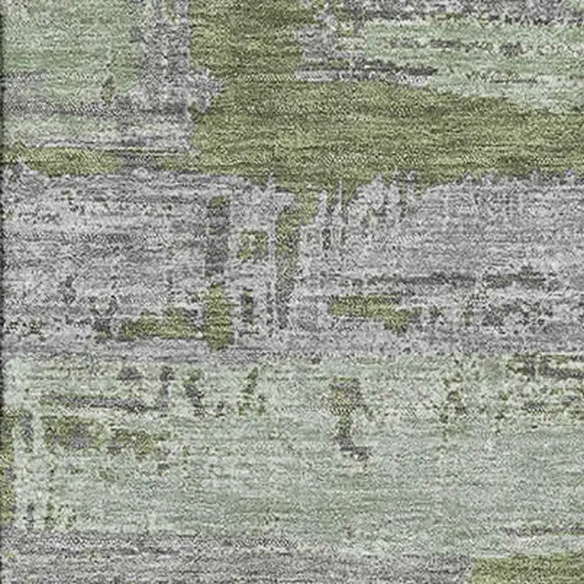 Olive Green Gray And Silver Striped Washable Area Rug With UV Protection Photo 2