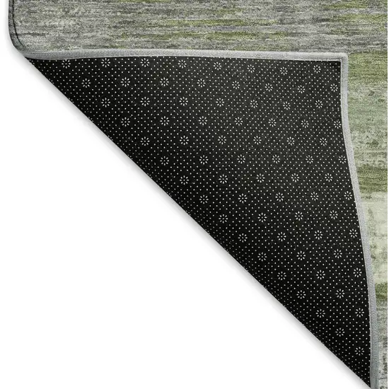 Olive Green Gray And Silver Striped Washable Area Rug With UV Protection Photo 6