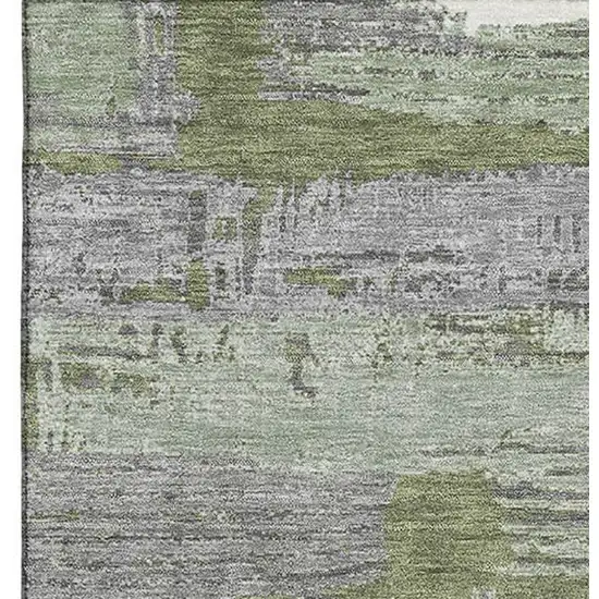 Olive Green Gray And Silver Striped Washable Area Rug With UV Protection Photo 3