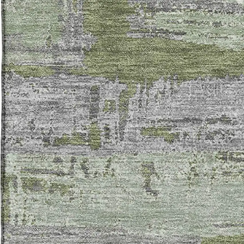 Olive Green Gray And Silver Striped Washable Area Rug With UV Protection Photo 2