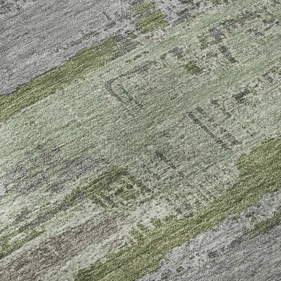 Olive Green Gray And Silver Striped Washable Area Rug With UV Protection Photo 9