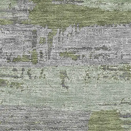 Olive Green Gray And Silver Striped Washable Area Rug With UV Protection Photo 2