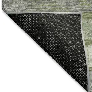 Photo of Olive Green Gray And Silver Striped Washable Area Rug With UV Protection