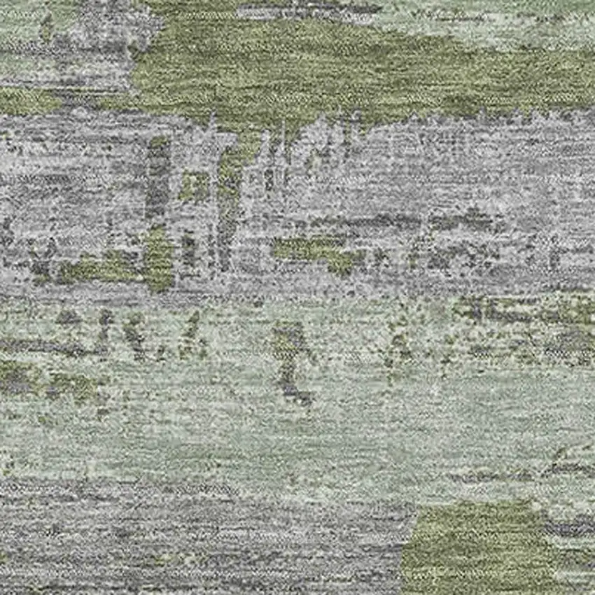 Olive Green Gray And Silver Striped Washable Area Rug With UV Protection Photo 2