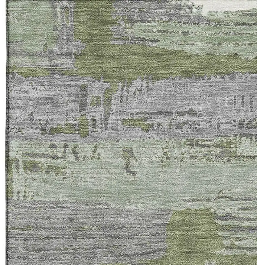 Olive Green Gray And Silver Striped Washable Area Rug With UV Protection Photo 3