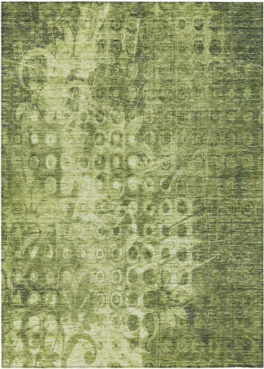 Olive Green Ikat Washable Non Skid Indoor Outdoor Area Rug Photo 2