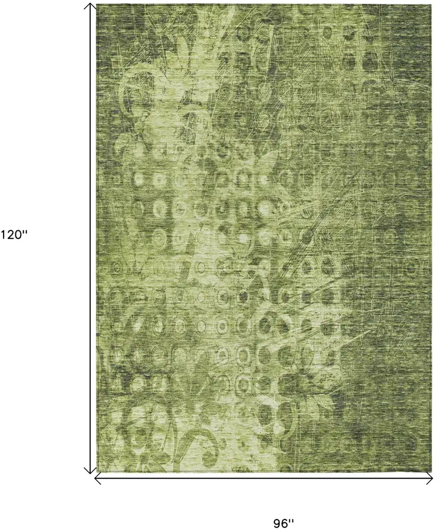 Olive Green Ikat Washable Non Skid Indoor Outdoor Area Rug Photo 3