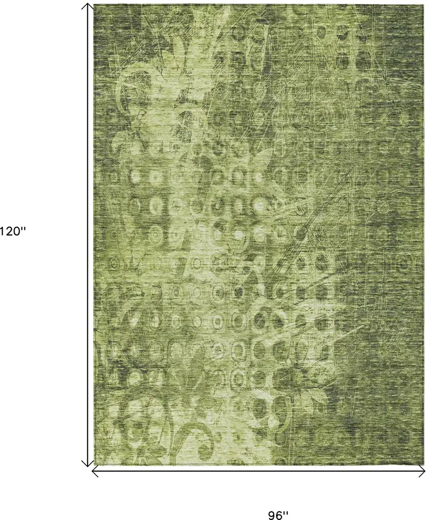 Olive Green Ikat Washable Non Skid Indoor Outdoor Area Rug Photo 3