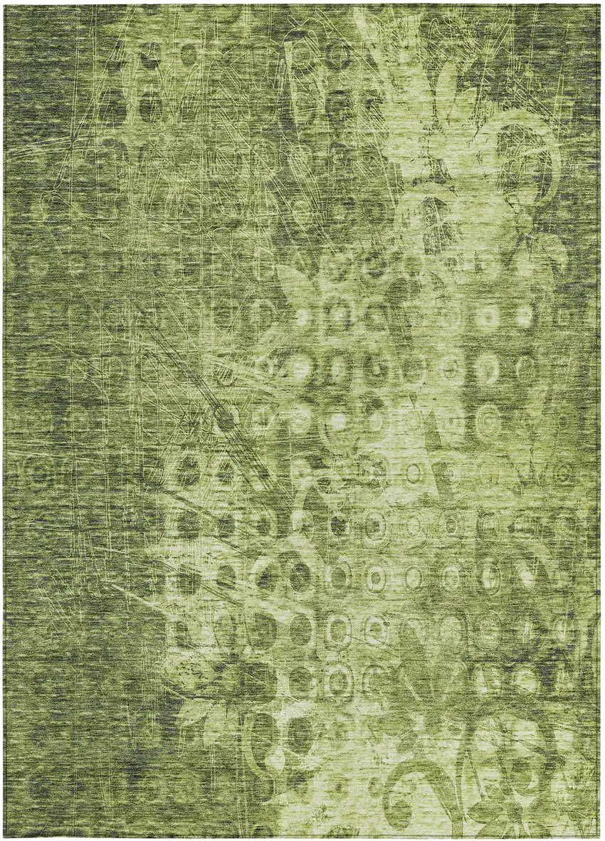 Olive Green Ikat Washable Non Skid Indoor Outdoor Area Rug Photo 5
