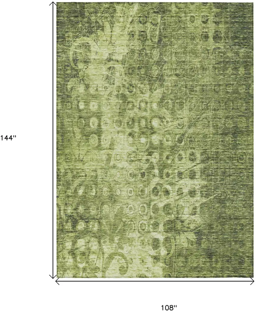Olive Green Ikat Washable Non Skid Indoor Outdoor Area Rug Photo 3