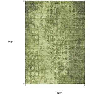 Photo of Olive Green Ikat Washable Non Skid Indoor Outdoor Area Rug