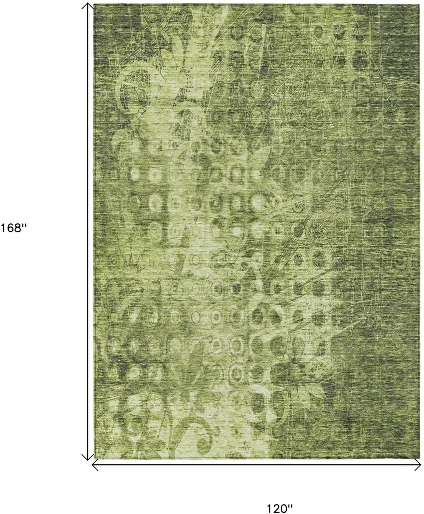 Olive Green Ikat Washable Non Skid Indoor Outdoor Area Rug Photo 3