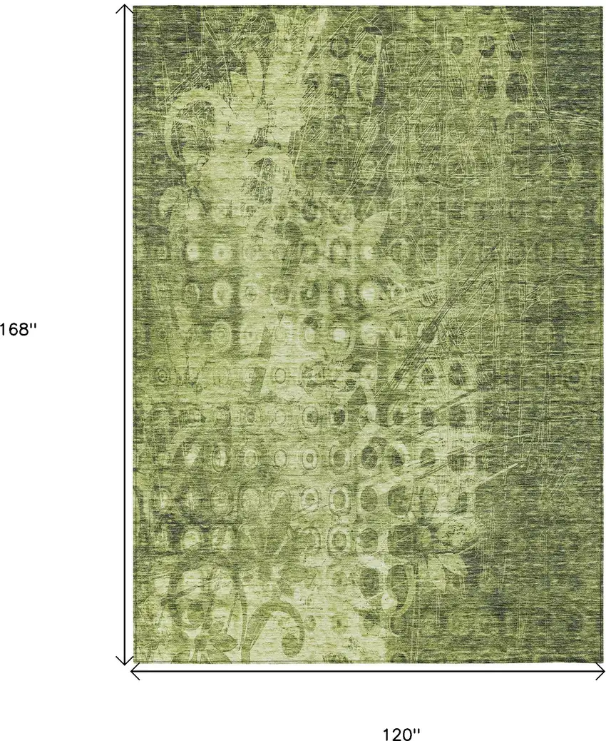 Olive Green Ikat Washable Non Skid Indoor Outdoor Area Rug Photo 3