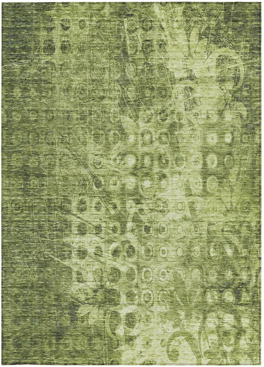 Olive Green Ikat Washable Non Skid Indoor Outdoor Area Rug Photo 5