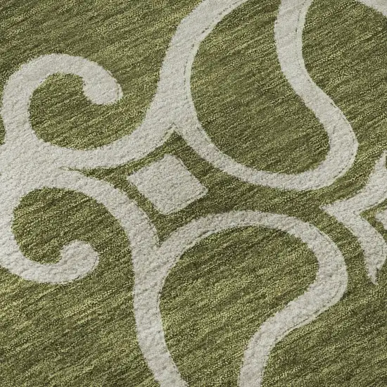 Olive Green Ivory And Beige Floral Medallion Washable Area Rug With UV Protection Photo 9