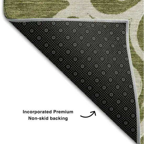 Olive Green Ivory And Beige Floral Medallion Washable Area Rug With UV Protection Photo 7