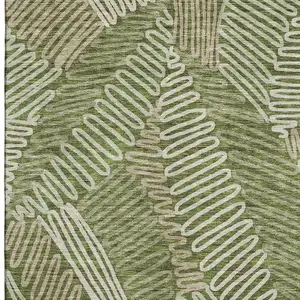 Photo of Olive Green Ivory And Beige Floral Washable Area Rug With UV Protection