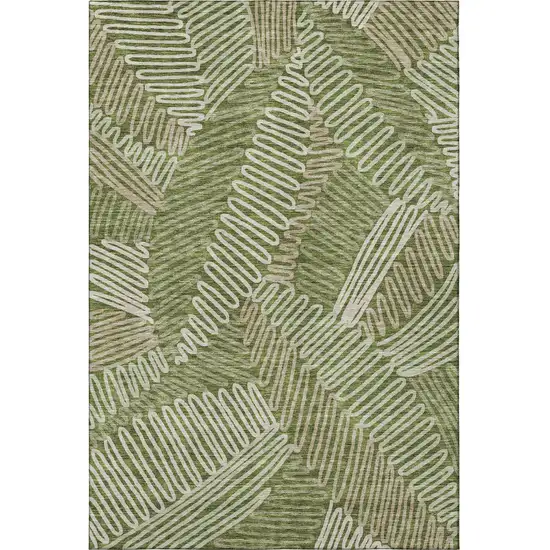 Olive Green Ivory And Beige Floral Washable Area Rug With UV Protection Photo 4