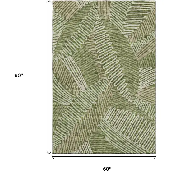 Olive Green Ivory And Beige Floral Washable Area Rug With UV Protection Photo 3