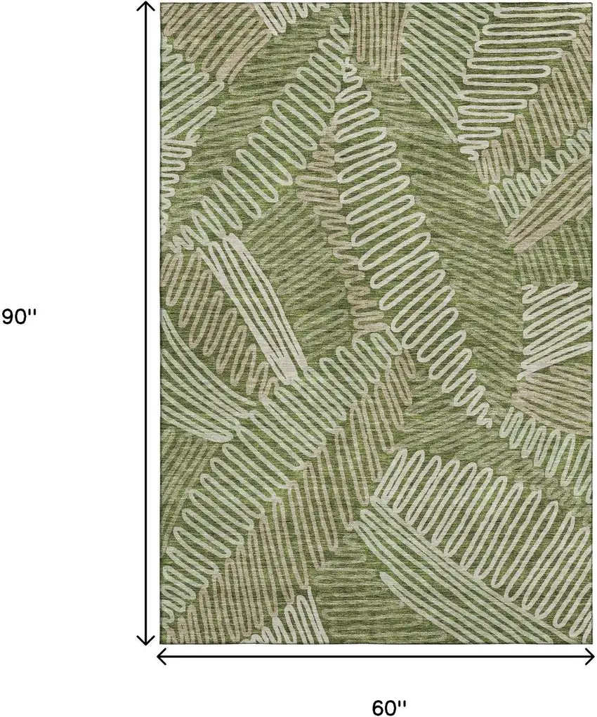 Olive Green Ivory And Beige Floral Washable Area Rug With UV Protection Photo 3