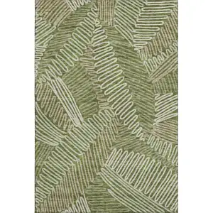 Photo of Olive Green Ivory And Beige Floral Washable Area Rug With UV Protection