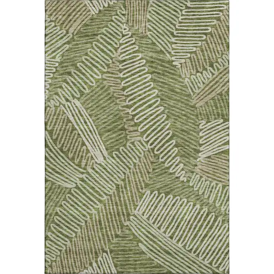 Olive Green Ivory And Beige Floral Washable Area Rug With UV Protection Photo 1