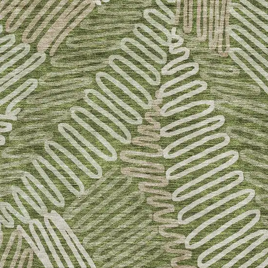 Olive Green Ivory And Beige Floral Washable Area Rug With UV Protection Photo 3