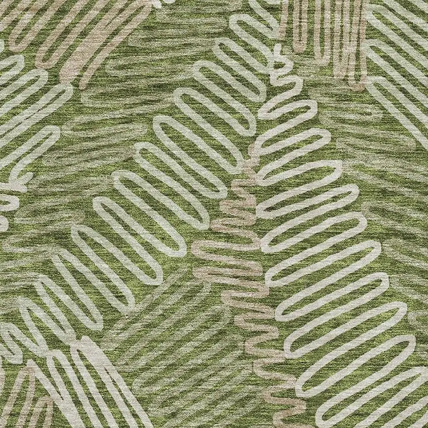 Olive Green Ivory And Beige Floral Washable Area Rug With UV Protection Photo 3