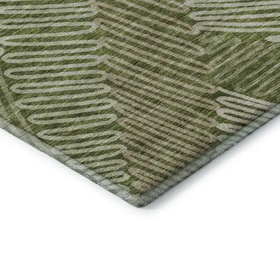 Olive Green Ivory And Beige Floral Washable Area Rug With UV Protection Photo 8