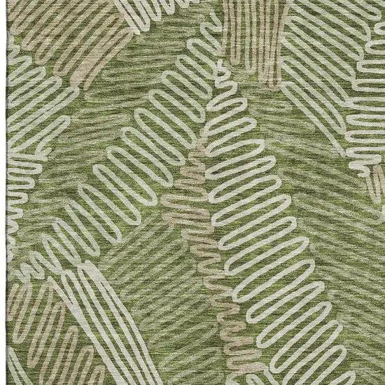 Olive Green Ivory And Beige Floral Washable Area Rug With UV Protection Photo 4