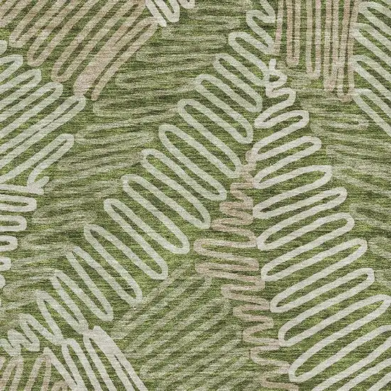 Olive Green Ivory And Beige Floral Washable Area Rug With UV Protection Photo 3