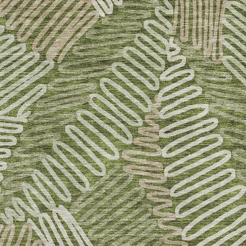 Olive Green Ivory And Beige Floral Washable Area Rug With UV Protection Photo 3