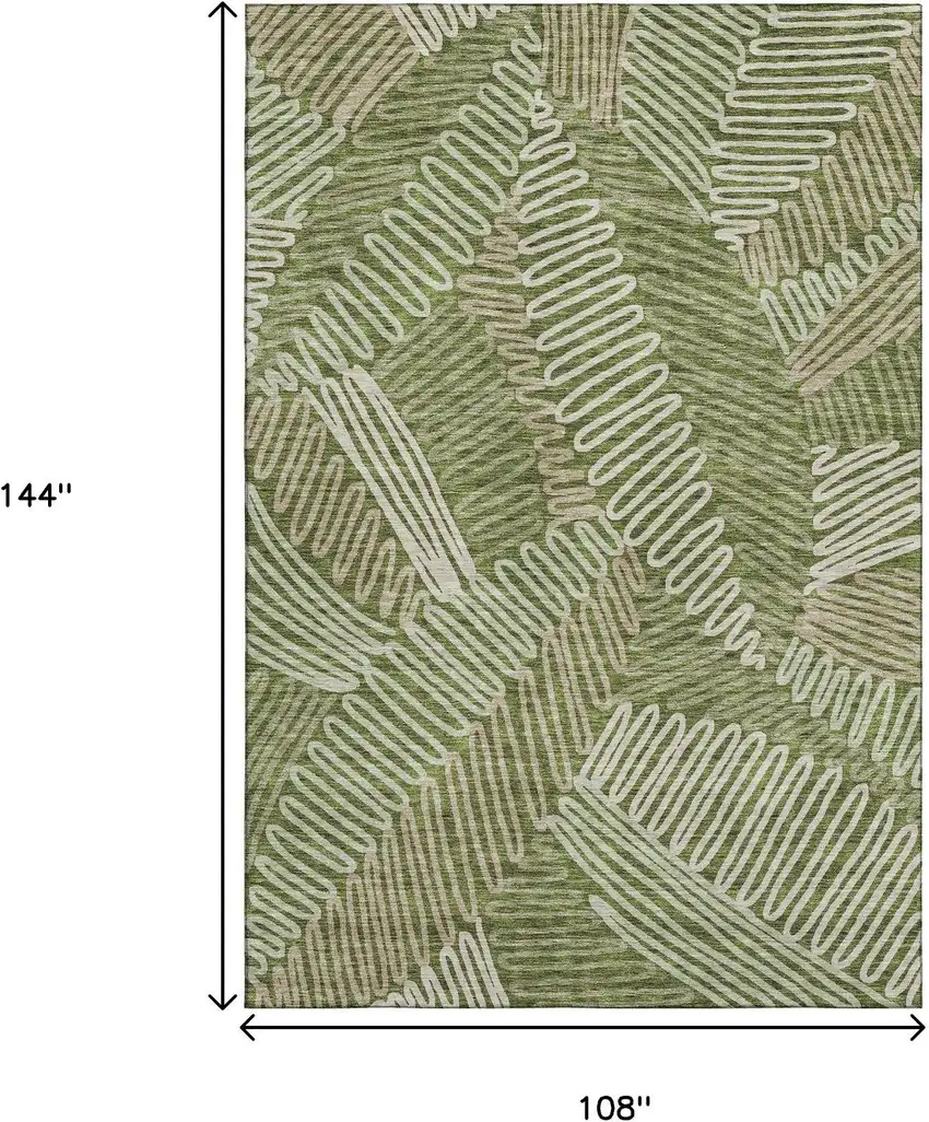 Olive Green Ivory And Beige Floral Washable Area Rug With UV Protection Photo 3