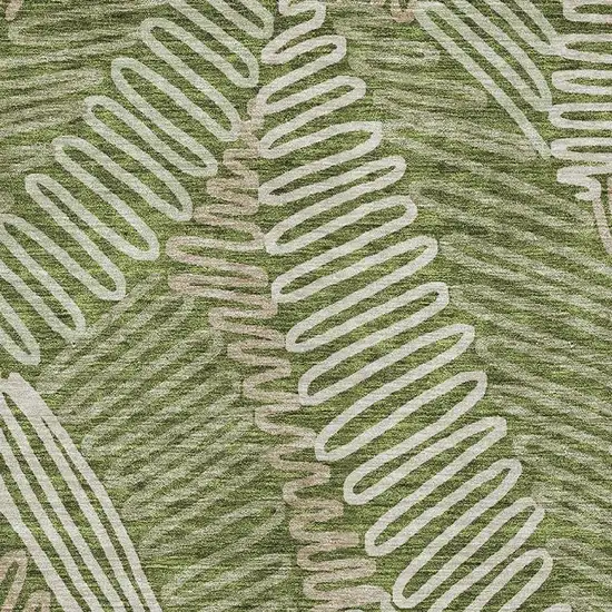 Olive Green Ivory And Beige Floral Washable Area Rug With UV Protection Photo 3