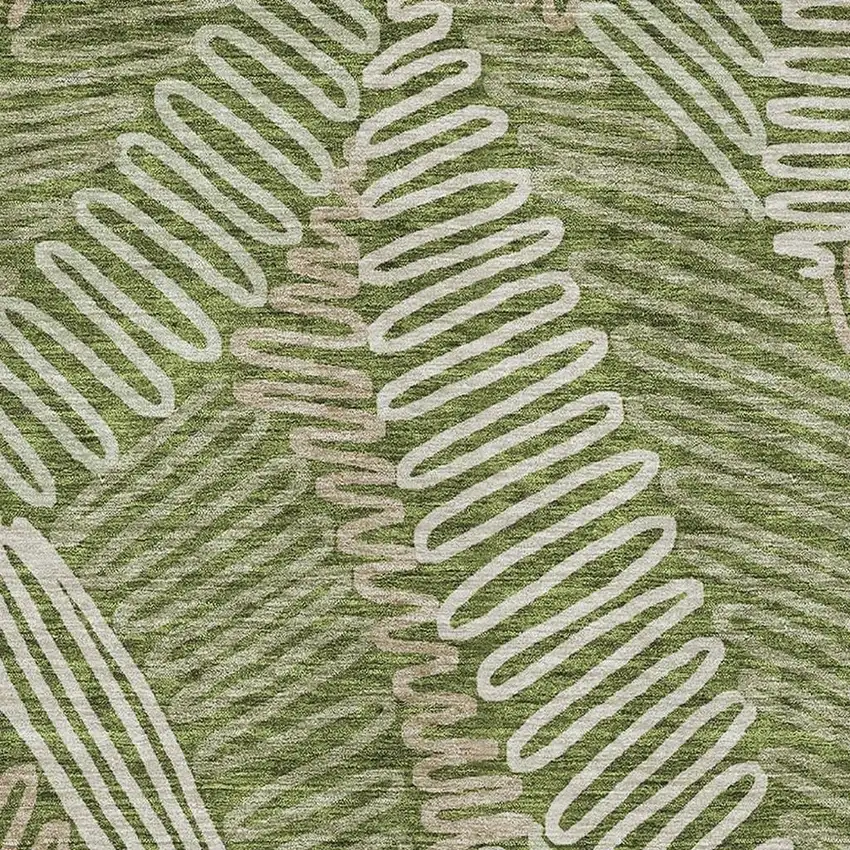 Olive Green Ivory And Beige Floral Washable Area Rug With UV Protection Photo 3