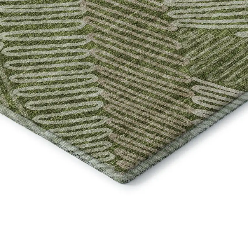 Olive Green Ivory And Beige Floral Washable Area Rug With UV Protection Photo 8