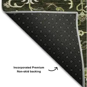 Photo of Olive Green Ivory And Beige Oriental Washable Area Rug With UV Protection