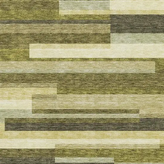 Olive Green Ivory And Beige Striped Washable Area Rug With UV Protection Photo 2