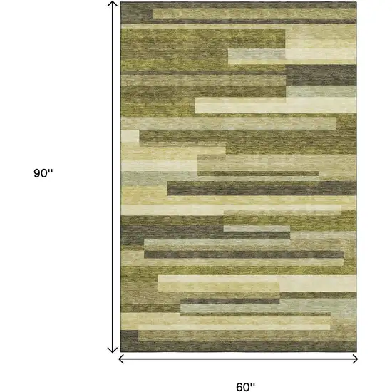 Olive Green Ivory And Beige Striped Washable Area Rug With UV Protection Photo 8